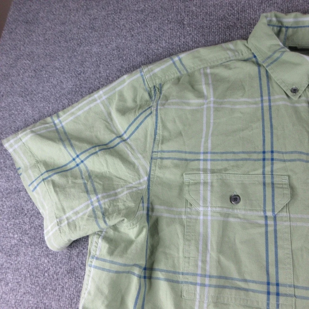 Carhartt Shirt Mens XL Green Plaid Short Sleeve Button Up Loose Fit Workwear
